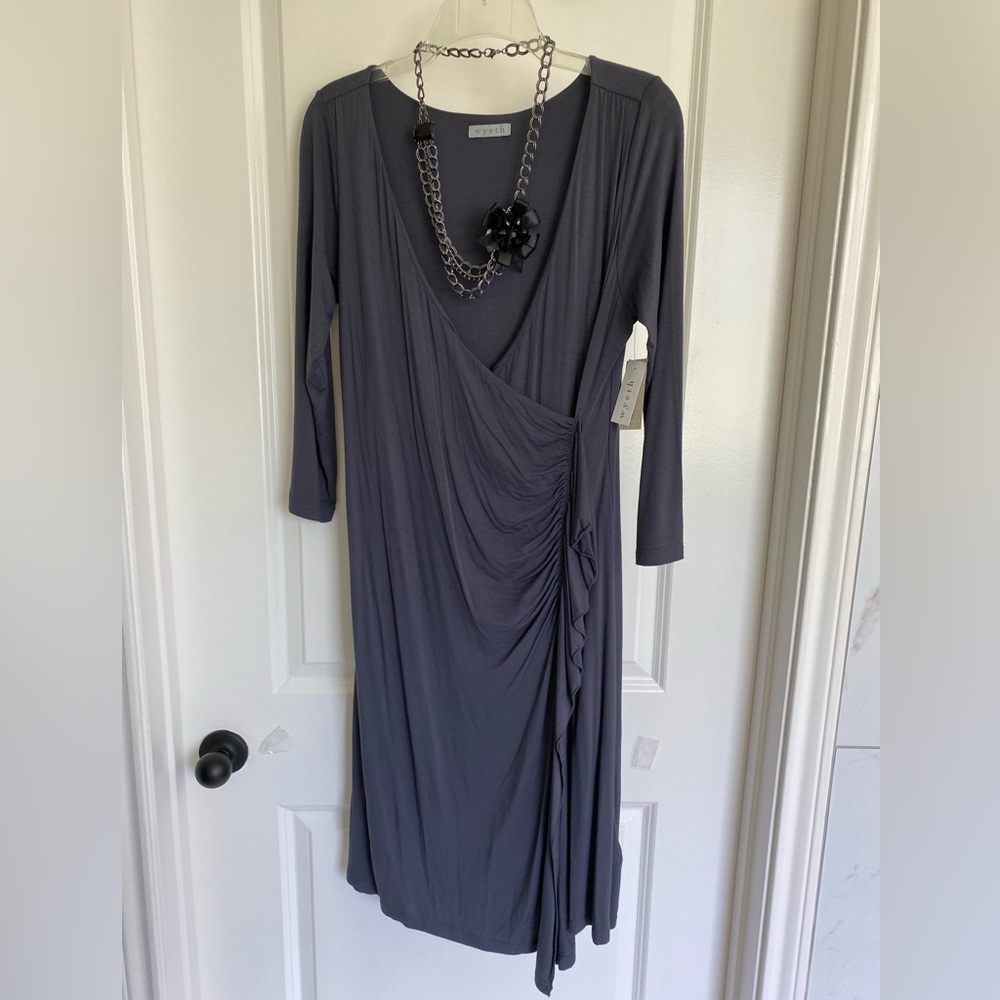 Wyeth by Todd Magill Gray Ruched Wrap Gown